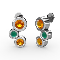 Vinda Küpe - Sitrin ve kök zümrüt 18 ayar beyaz altın küpe #odqu05