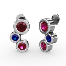 Rodolit garnet ve lab safir 8 ayar beyaz altın küpe