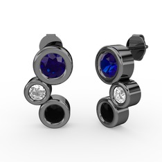 Vinda Küpe - Siyah zirkon, lab safir ve swarovski 925 ayar siyah rodyum kaplama gümüş küpe #ogry6u