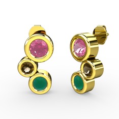 Vinda Küpe - Kök zümrüt, pembe kuvars ve dumanlı kuvars 14 ayar altın küpe #oi2mdq