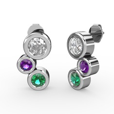 Vinda Küpe - Yeşil kuvars, swarovski ve ametist 8 ayar beyaz altın küpe #ovwqr5