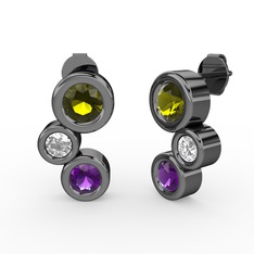 Vinda Küpe - Ametist, peridot ve pırlanta 925 ayar siyah rodyum kaplama gümüş küpe (0.48 karat) #ow9ua5