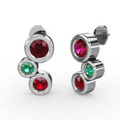 Garnet, rodolit garnet ve yeşil kuvars 8 ayar beyaz altın küpe