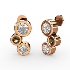 Swarovski, pırlanta ve dumanlı kuvars 14 ayar rose altın küpe (1.84 karat)