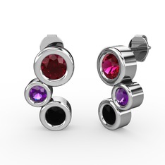 Vinda Küpe - Siyah zirkon, rodolit garnet ve ametist 925 ayar gümüş küpe #p1vylj