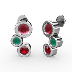 Garnet, kök yakut ve kök zümrüt 925 ayar gümüş küpe