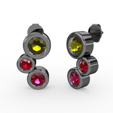 Rodolit garnet, peridot ve garnet 925 ayar siyah rodyum kaplama gümüş küpe
