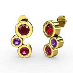 Vinda Küpe - Rodolit garnet, garnet ve ametist 8 ayar altın küpe #pju9ms