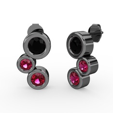 Vinda Küpe - Rodolit garnet ve siyah zirkon 925 ayar siyah rodyum kaplama gümüş küpe #pkqum1