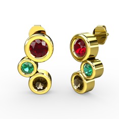 Vinda Küpe - Dumanlı kuvars, garnet ve yeşil kuvars 18 ayar altın küpe #pn6oaz