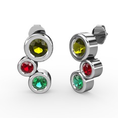 Yeşil kuvars, peridot ve garnet 14 ayar beyaz altın küpe