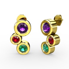 Vinda Küpe - Yeşil kuvars, ametist ve garnet 925 ayar altın kaplama gümüş küpe #pzmefa