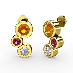 Vinda Küpe - Swarovski, sitrin ve rodolit garnet 14 ayar altın küpe #q2ay0
