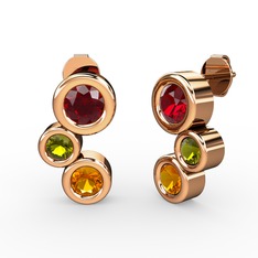 Vinda Küpe - Sitrin, garnet ve peridot 14 ayar rose altın küpe #q4983t