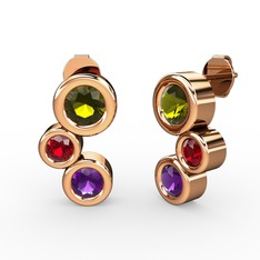 Vinda Küpe - Ametist, peridot ve garnet 14 ayar rose altın küpe #q4g6oz