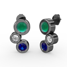 Vinda Küpe - Lab safir, kök zümrüt ve pırlanta 925 ayar siyah rodyum kaplama gümüş küpe (0.48 karat) #q6d7yj
