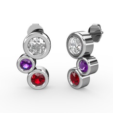 Garnet, pırlanta ve ametist 14 ayar beyaz altın küpe (1.84 karat)
