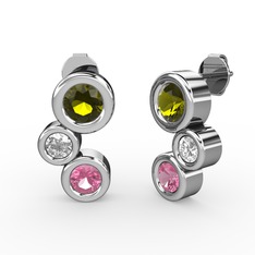 Vinda Küpe - Pembe kuvars, peridot ve pırlanta 14 ayar beyaz altın küpe (0.48 karat) #q8gyl7