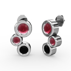 Vinda Küpe - Siyah zirkon ve kök yakut 18 ayar beyaz altın küpe #qo3yko