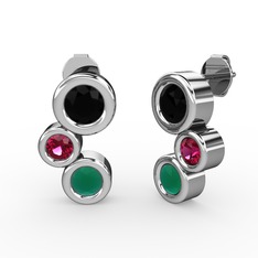 Vinda Küpe - Kök zümrüt, siyah zirkon ve rodolit garnet 18 ayar beyaz altın küpe #qrata8