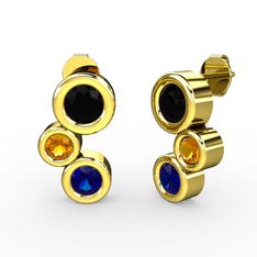 Vinda Küpe - Lab safir, siyah zirkon ve sitrin 8 ayar altın küpe #qsfayr