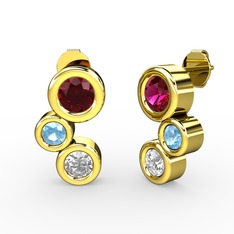 Vinda Küpe - Beyaz zirkon, rodolit garnet ve akuamarin 8 ayar altın küpe #qulr5