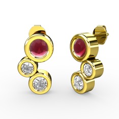 Vinda Küpe - Pırlanta, kök yakut ve beyaz zirkon 14 ayar altın küpe (1 karat) #qw02qi