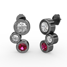 Vinda Küpe - Rodolit garnet ve swarovski 925 ayar siyah rodyum kaplama gümüş küpe #r2bdm
