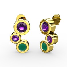 Kök zümrüt ve ametist 18 ayar altın küpe