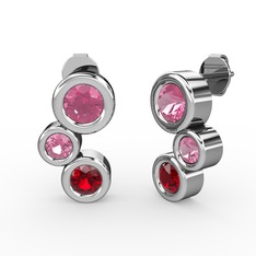 Garnet ve pembe kuvars 18 ayar beyaz altın küpe