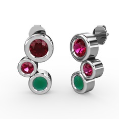 Kök zümrüt ve rodolit garnet 18 ayar beyaz altın küpe