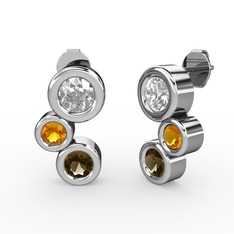 Vinda Küpe - Dumanlı kuvars, pırlanta ve sitrin 14 ayar beyaz altın küpe (1.84 karat) #rkg8rx