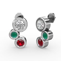 Garnet, pırlanta ve kök zümrüt 8 ayar beyaz altın küpe (1.84 karat)