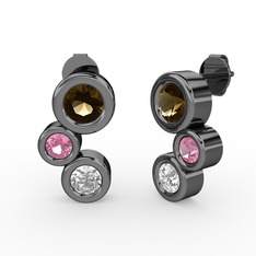 Swarovski, dumanlı kuvars ve pembe kuvars 925 ayar siyah rodyum kaplama gümüş küpe