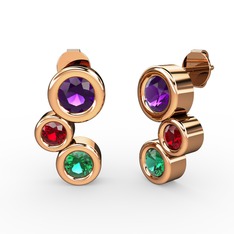 Vinda Küpe - Yeşil kuvars, ametist ve garnet 18 ayar rose altın küpe #sa30lz