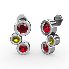 Garnet ve peridot 14 ayar beyaz altın küpe