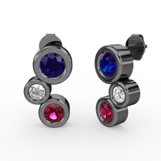 Vinda Küpe - Rodolit garnet, lab safir ve beyaz zirkon 925 ayar siyah rodyum kaplama gümüş küpe #scwmu5
