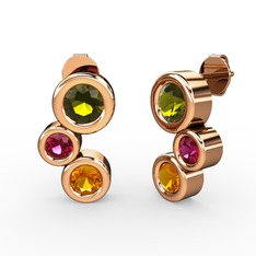 Vinda Küpe - Sitrin, peridot ve rodolit garnet 18 ayar rose altın küpe #snu32h