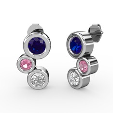 Vinda Küpe - Swarovski, lab safir ve pembe kuvars 14 ayar beyaz altın küpe #spa8ro