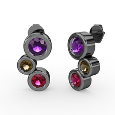 Vinda Küpe - Rodolit garnet, ametist ve dumanlı kuvars 925 ayar siyah rodyum kaplama gümüş küpe #t0l1ww