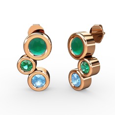 Vinda Küpe - Akuamarin, kök zümrüt ve yeşil kuvars 8 ayar rose altın küpe #t8qh3p