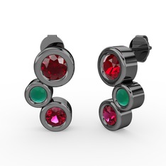 Rodolit garnet, garnet ve kök zümrüt 925 ayar siyah rodyum kaplama gümüş küpe