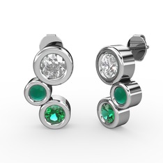 Yeşil kuvars, swarovski ve kök zümrüt 14 ayar beyaz altın küpe