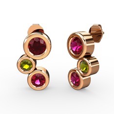 Rodolit garnet ve peridot 18 ayar rose altın küpe