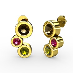 Vinda Küpe - Peridot, dumanlı kuvars ve rodolit garnet 8 ayar altın küpe #toexxl