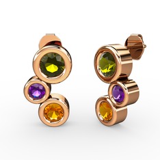 Sitrin, peridot ve ametist 8 ayar rose altın küpe