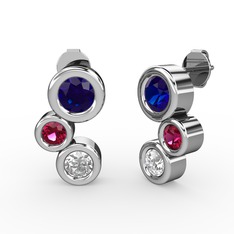Swarovski, lab safir ve rodolit garnet 18 ayar beyaz altın küpe