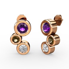 Swarovski, ametist ve dumanlı kuvars 14 ayar rose altın küpe