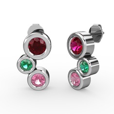 Vinda Küpe - Pembe kuvars, rodolit garnet ve yeşil kuvars 18 ayar beyaz altın küpe #tz9gfk