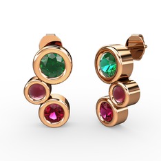 Rodolit garnet, yeşil kuvars ve kök yakut 14 ayar rose altın küpe